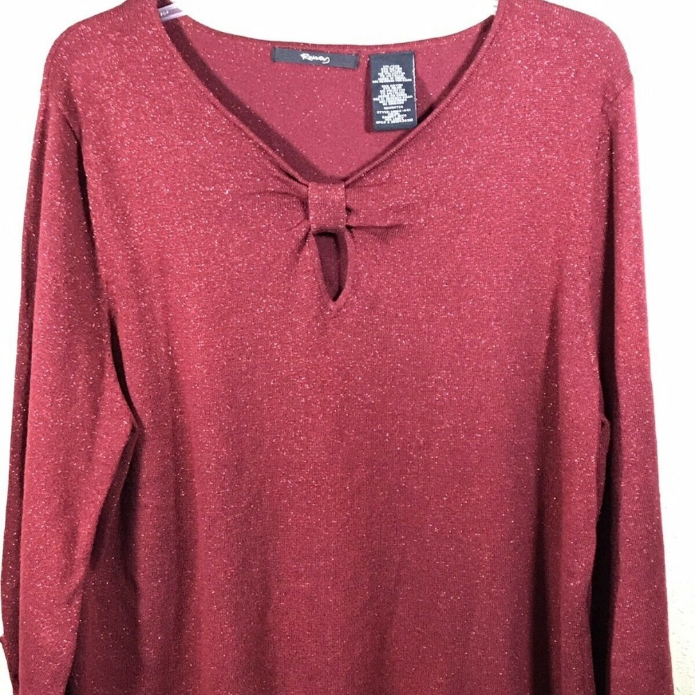 Raisey Red Metallic Blouse Keyhole 3/4 Sleeve